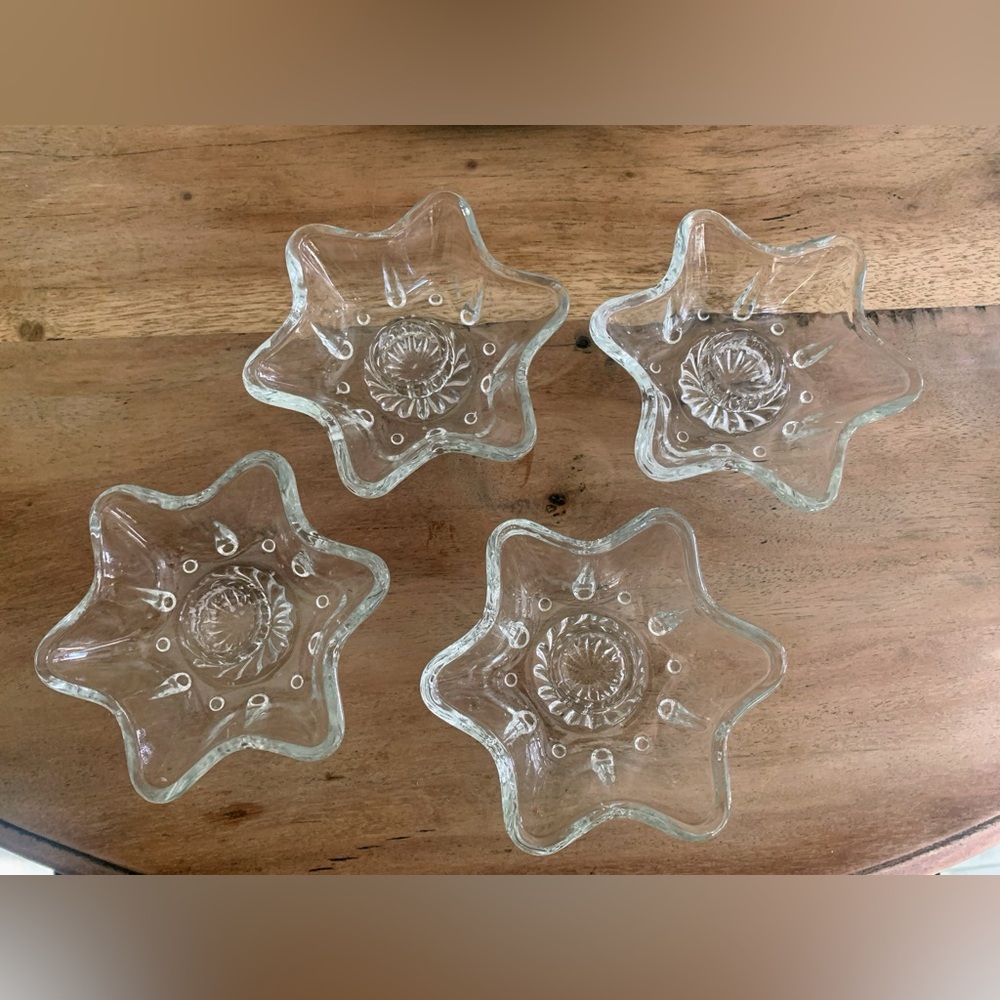 Set 4 Vintage Glass Star Shaped Taper Candle Holders